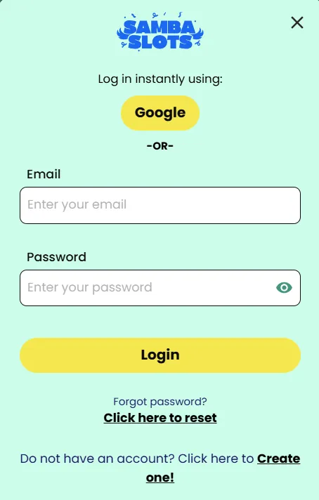 Log in bij Samba Slots